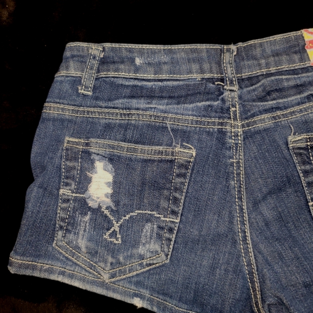 Machine Blue Distressed Jean Shorts - Picture 4 of 6